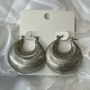 6/$30 — Elegant Brushed Silver Hoop Earrings